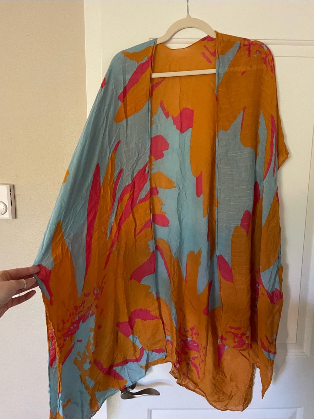 Vibrant Abstract Print Kimono - Blue, Orange & Pink